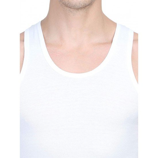 CRYSTAL VEST (3 Pcs) Men's Sleeveless Cotton White Rib Vest